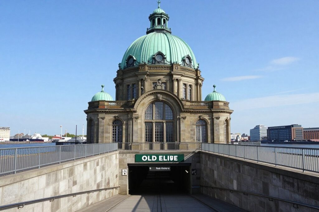 The Best Things to Do in Hamburg 12 Old Elbe Tunnel entrance building and harbor views