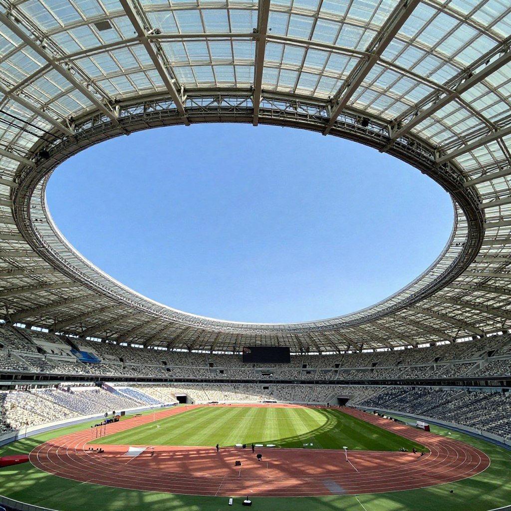 Olympic Stadium interior with distinctive tent roof