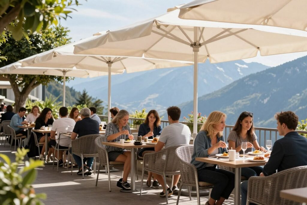 The Best Hotels in Vaduz 38 Outdoor cafe terrace in Vaduz with mountain views