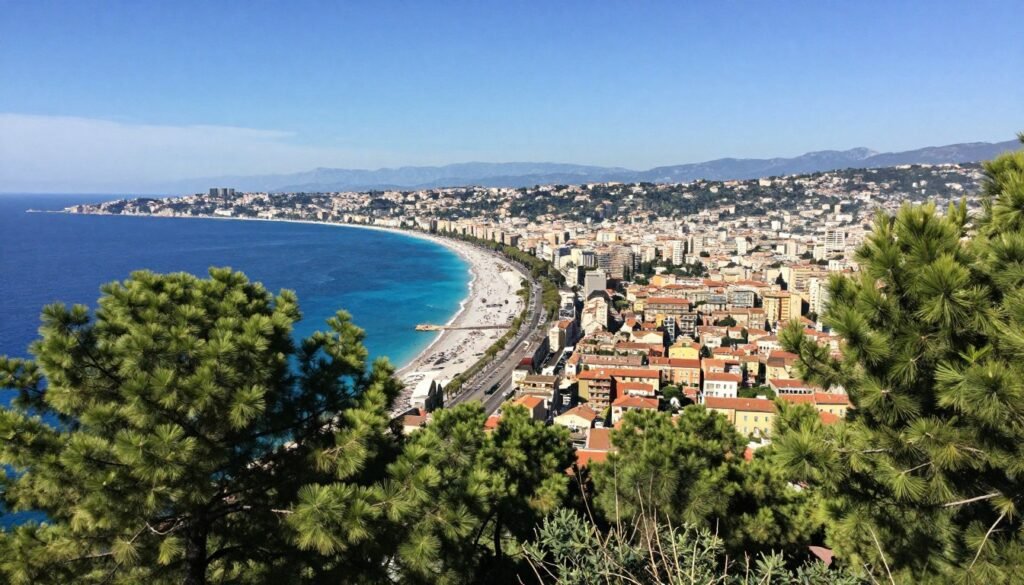 Panoramic view from Mont Boron showing Nice, the Mediterranean coastline and surrounding hills - things to do in Nice