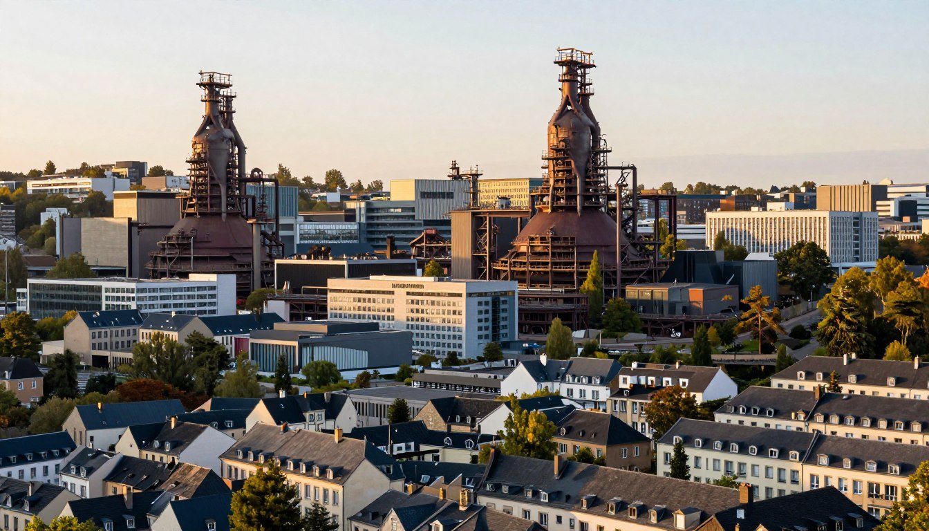 Panoramic view of Esch-sur-Alzette cityscape with modern Belval district and historic architecture