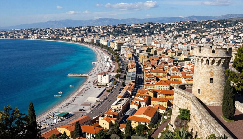 Panoramic view of Nice from Castle Hill showing the curved bay, old town, and port - things to do in Nice