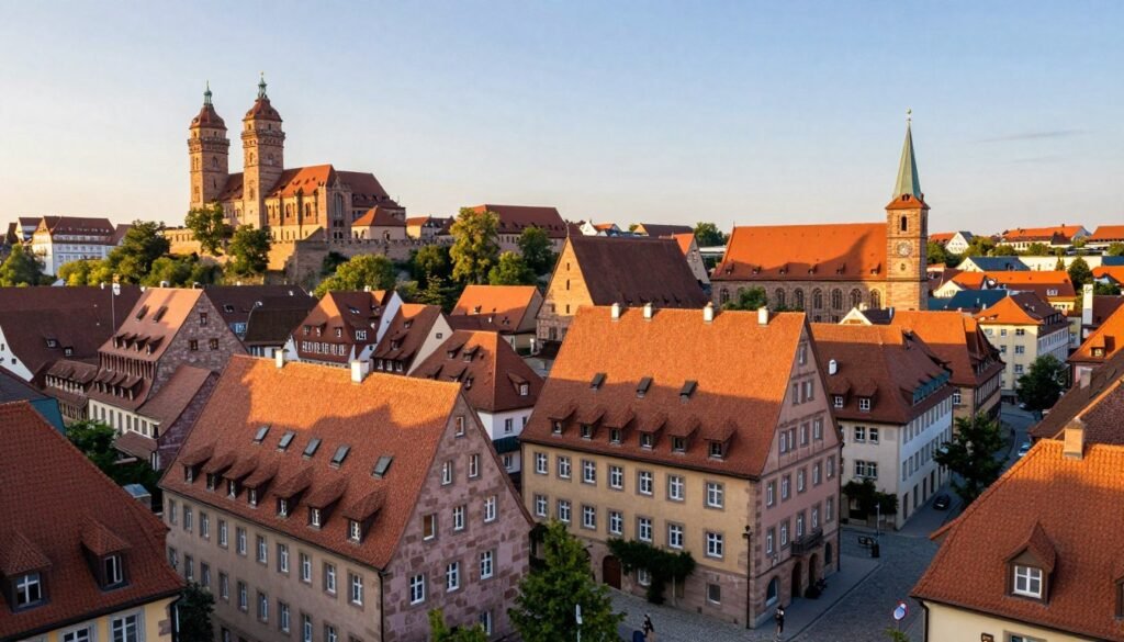 The Best Hotels in Nuremberg 1 Panoramic view of Nuremberg old town with hotels and historic architecture