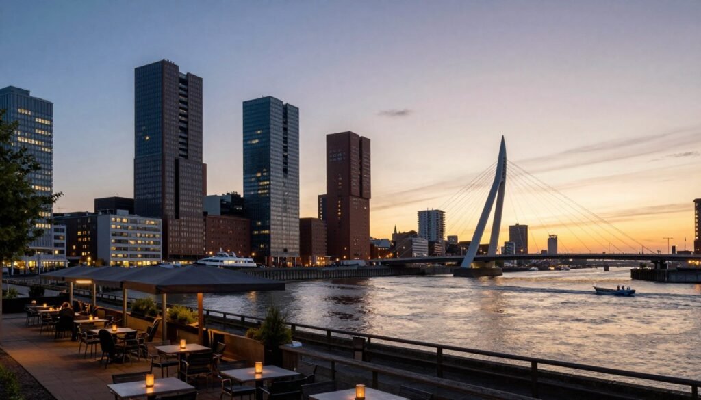 The Best Restaurants in Rotterdam 6 Panoramic view of Rotterdam skyline with restaurants visible along the waterfront
