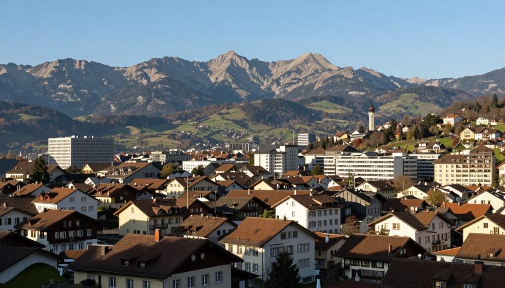 The Best Hotels in Schaan 125 Panoramic view of Schaan town with Alpine mountains in background