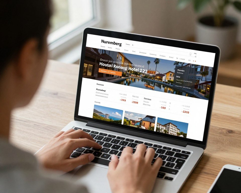 Person booking hotel online looking at Nuremberg accommodation options