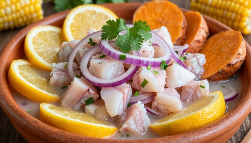 Peruvian ceviche with fresh fish and citrus marinade