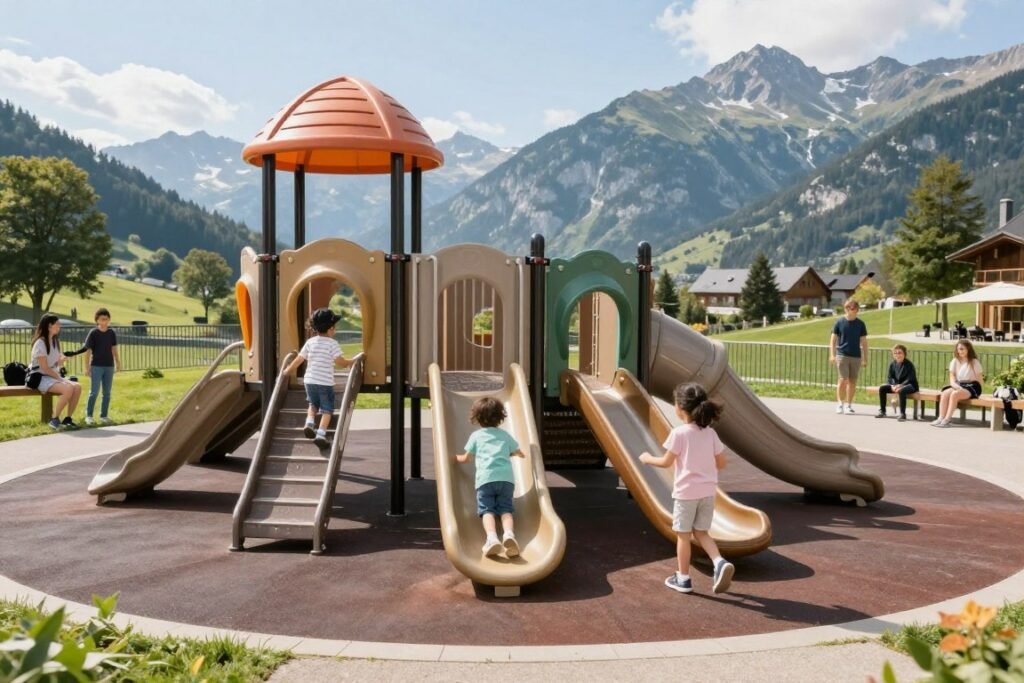 The Best Hotels in Vaduz 16 Playground area near Vaduz hotels with mountain backdrop