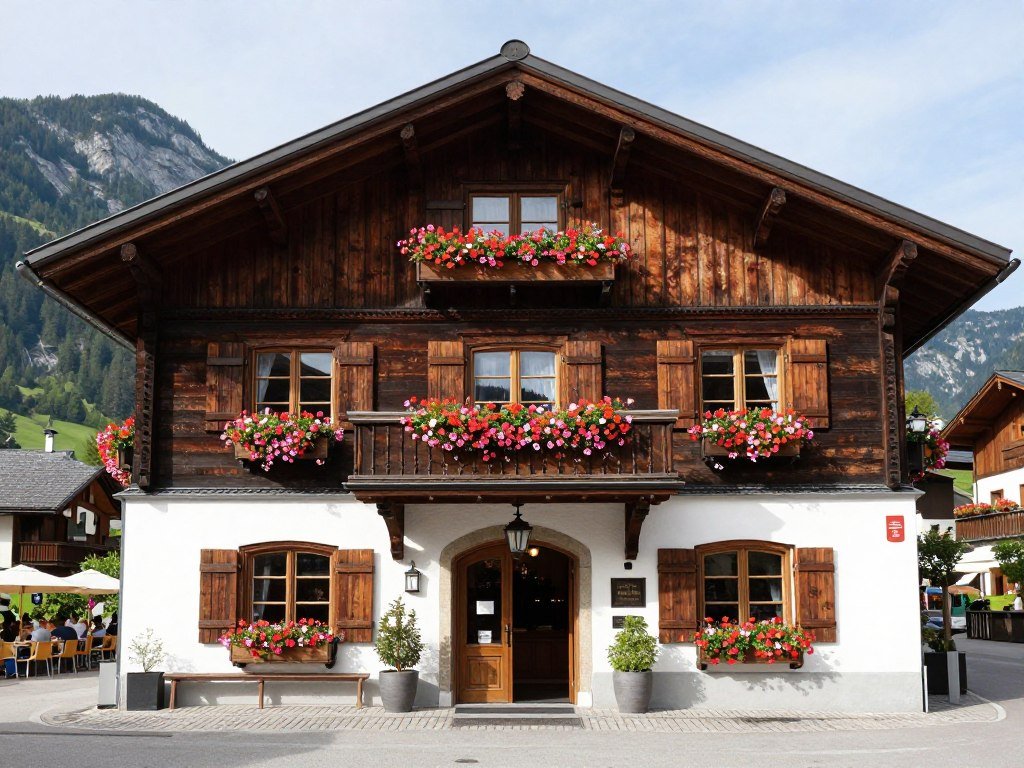 Restaurant dasRiet exterior showing traditional Alpine architecture
