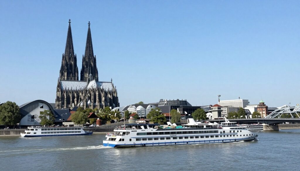 Rhine River cruise boats near Cologne