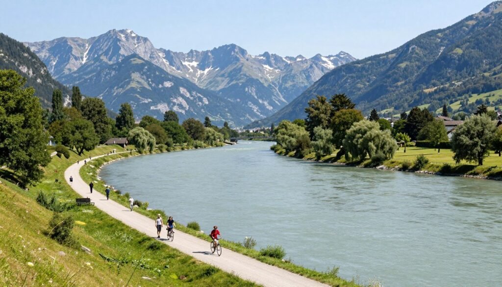The Best Hotels in Vaduz 12 Rhine River near Vaduz with Alpine mountains and walking paths