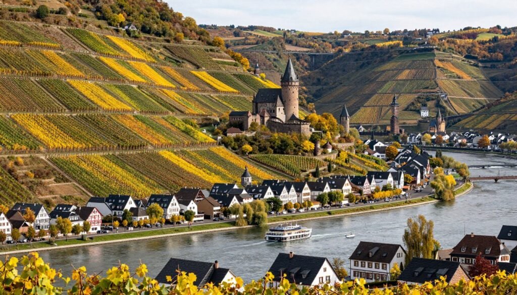 The Best Things to Do in Frankfurt 37 Rhine Valley vineyards with castle overlooking river and wine villages