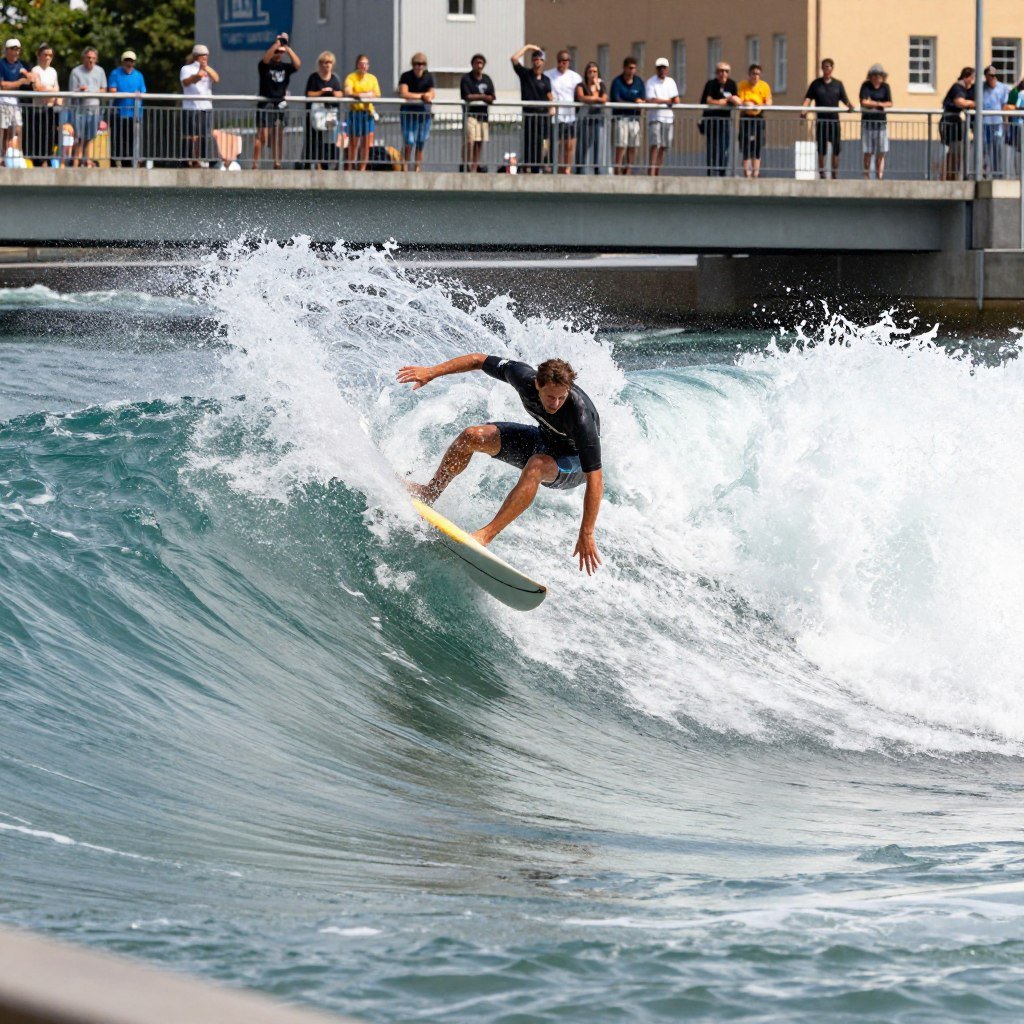 River surfers at Eisbach standing wave