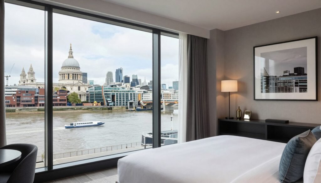 River view room at Sea Containers London overlooking the Thames and St. Paul's Cathedral, one of the best hotels in London England for views