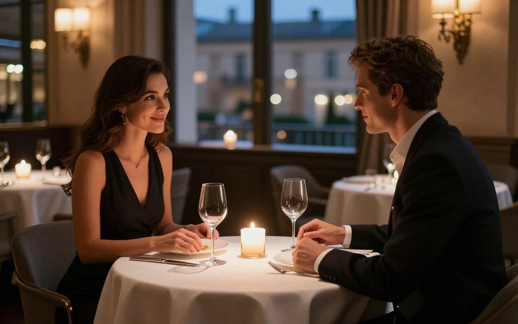 Romantic dinner setting at Luxembourg restaurant with candlelight