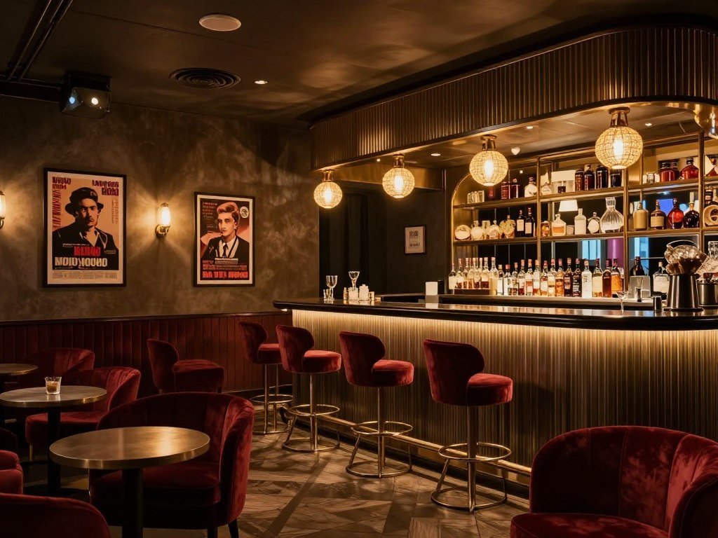 Ruby Mimi Hotel cinema-inspired design and bar area