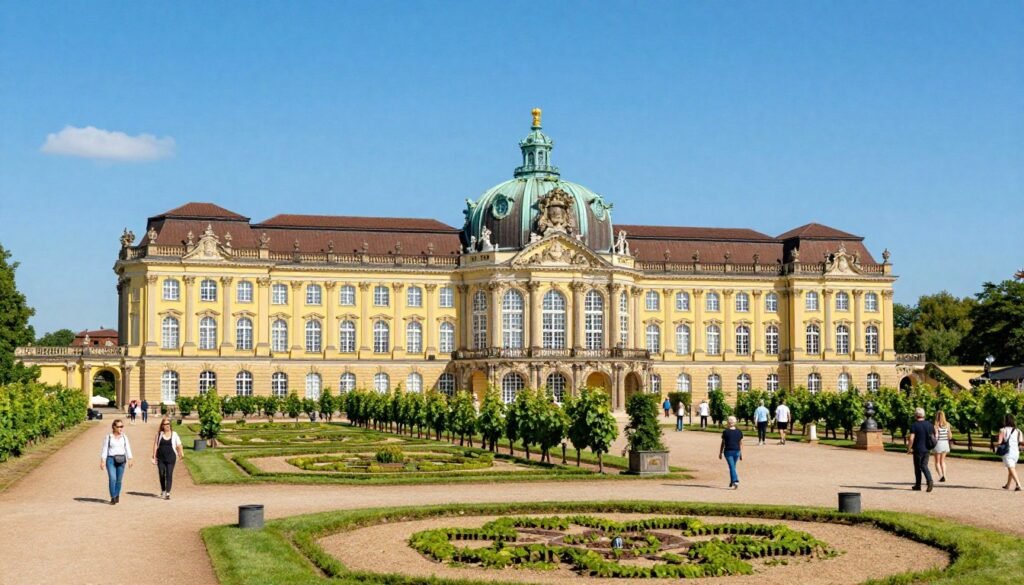 The Best Things to Do in Berlin 42 Sanssouci Palace in Potsdam with baroque gardens and visitors