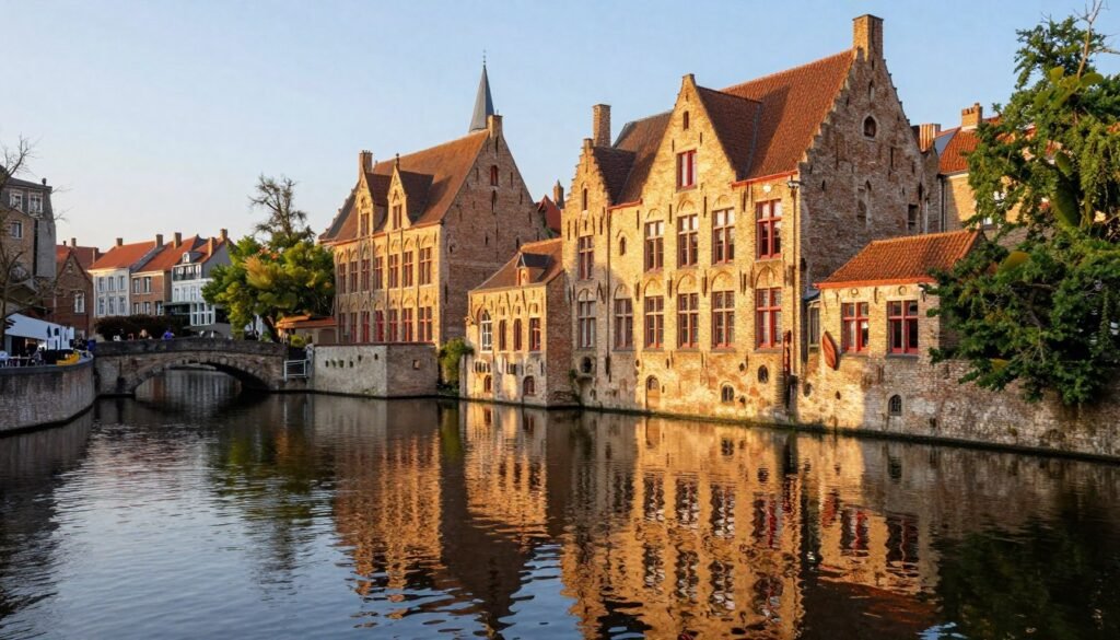 The Best Things to Do in Bruges 2 Scenic canal view in Bruges with medieval buildings and a small bridge