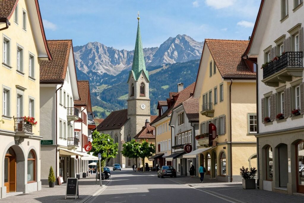 The Best Hotels in Vaduz 25 Schaan town center with mountain backdrop