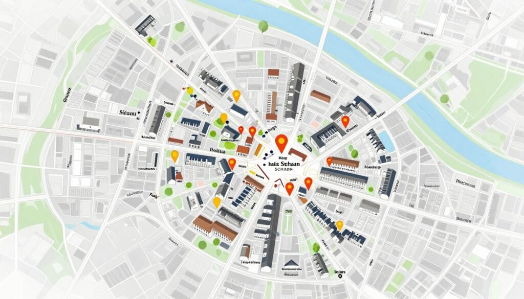 Schaan town map showing hotel locations and attractions