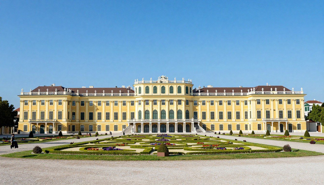 Schönbrunn Palace in Vienna with its beautiful gardens and yellow facade