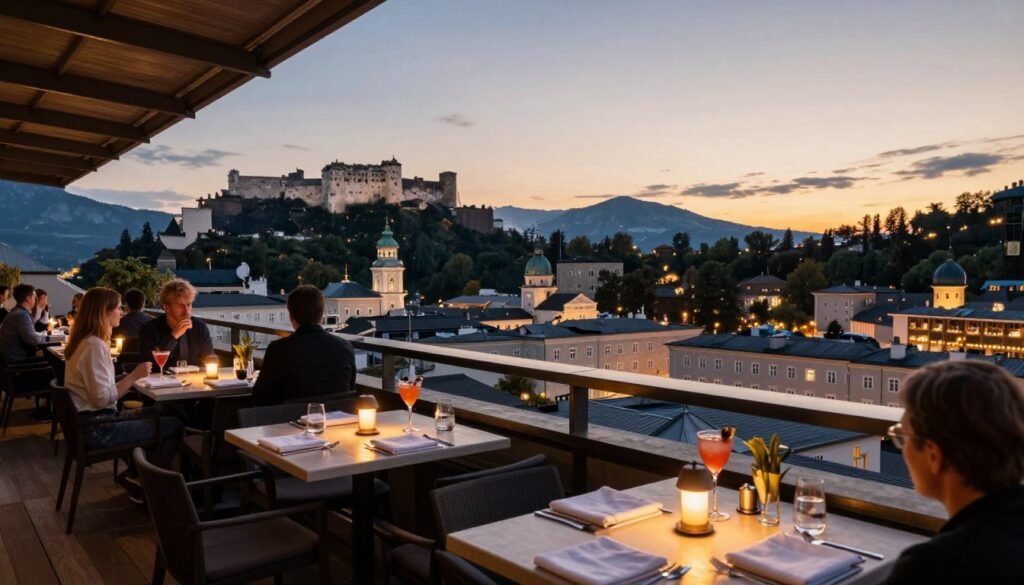 The Best Restaurants in Salzburg 3 Seven Senses rooftop restaurant at Hotel Stein with panoramic view of Salzburg