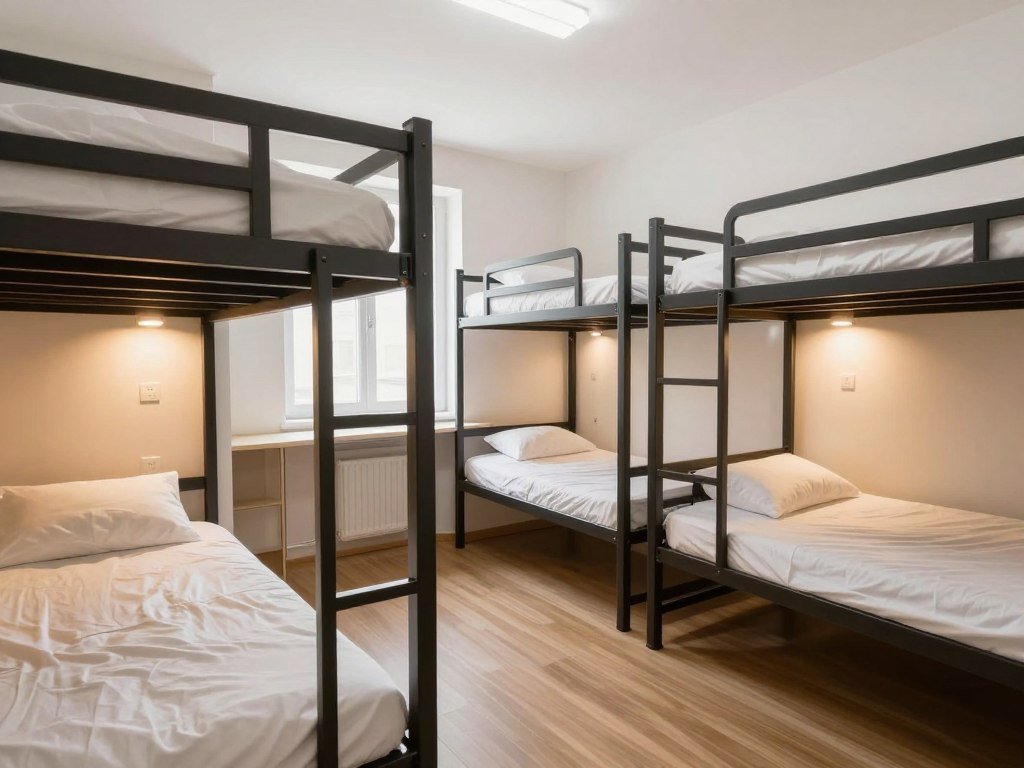 Shared dormitory room at Youth Hostel Esch Alzette with bunk beds and lockers
