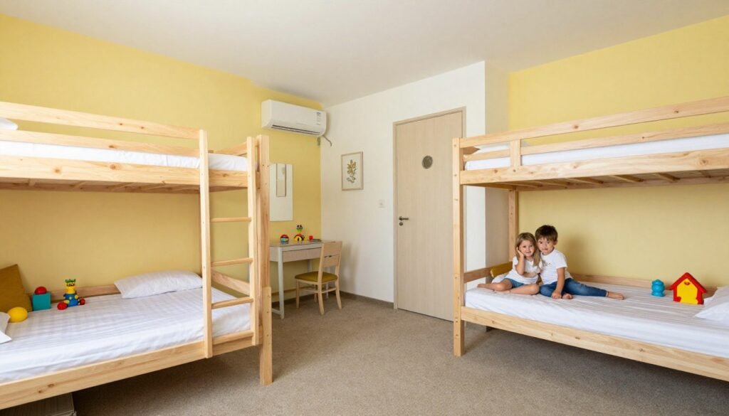 Spacious family hotel room with connecting spaces for children