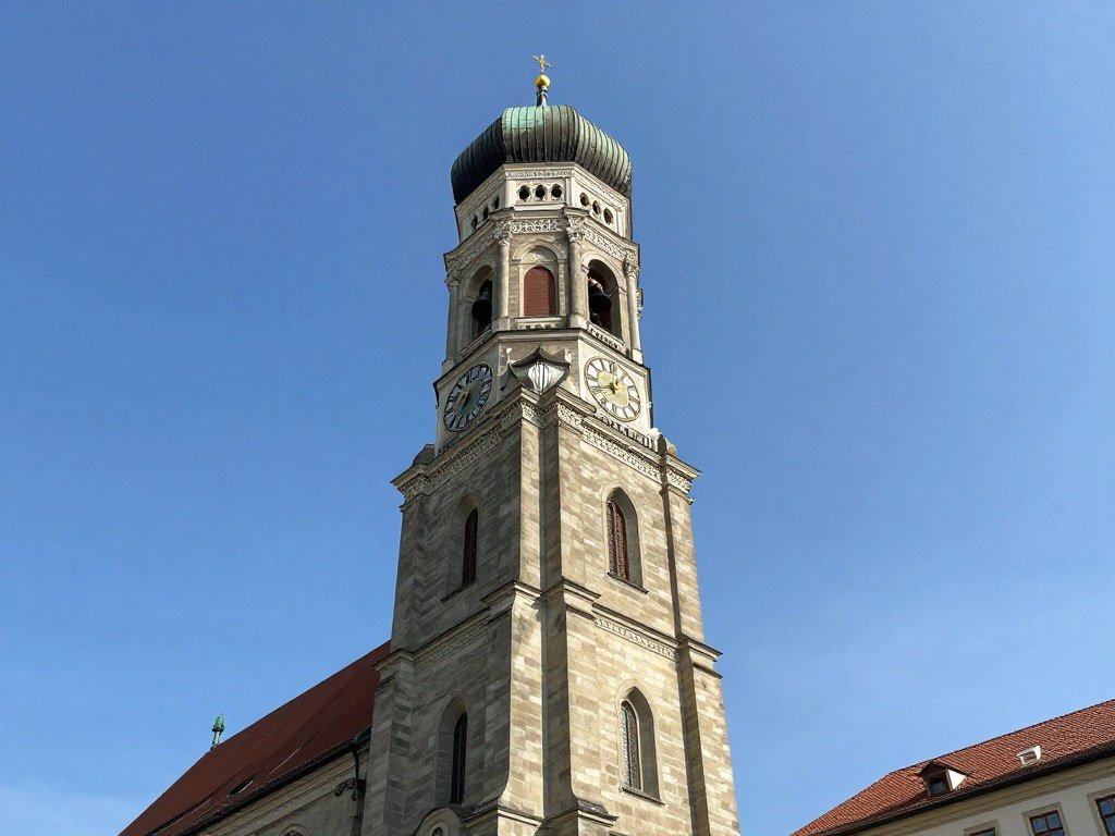 St Peter's Church tower exterior with clock faces