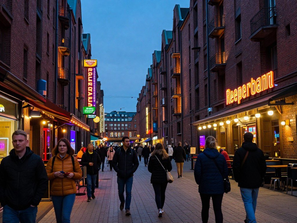 The Best Hotels in Hamburg 25 St. Pauli Hamburg Reeperbahn street at evening with neon lights