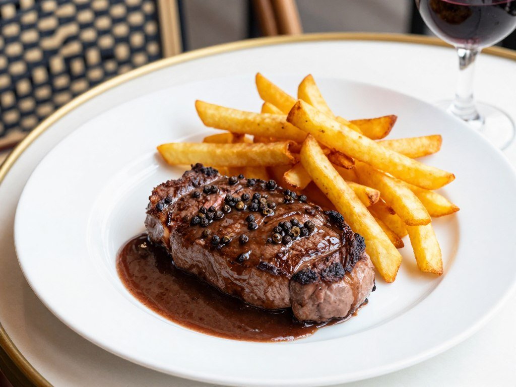 Steak frites at Bistrot Paul Bert, a classic dish at restaurants in Paris