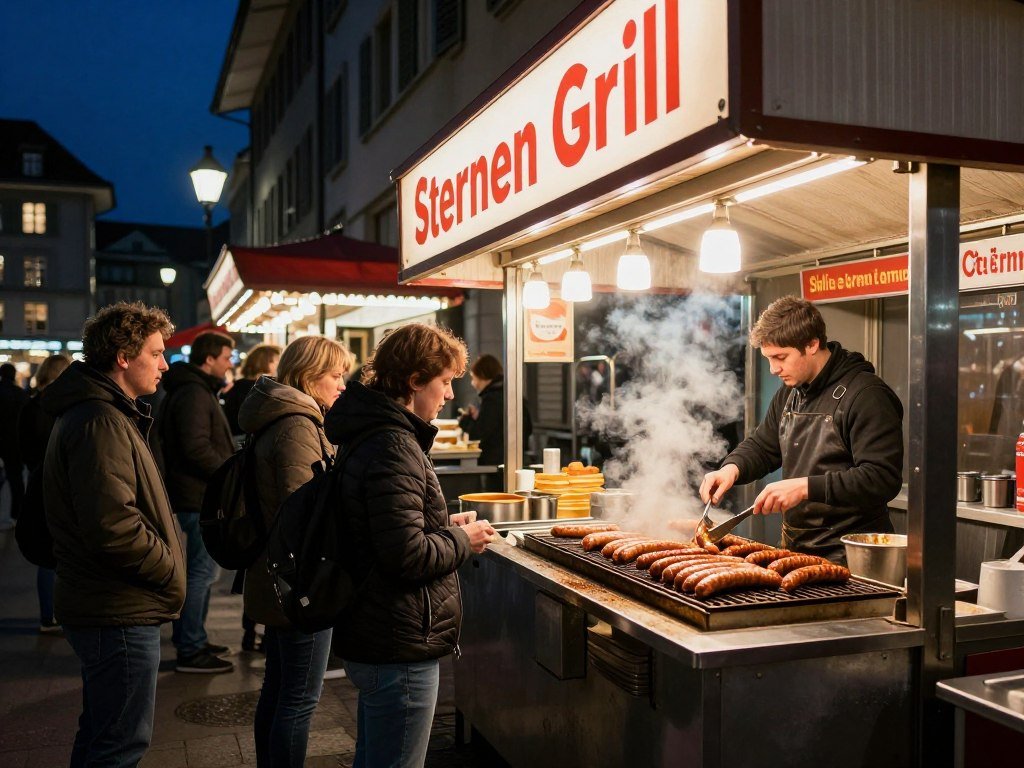 Sternen Grill food stand with sausages cooking