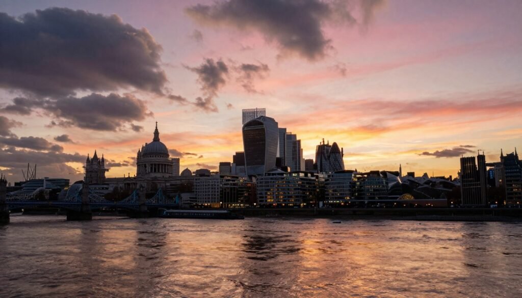 Sunset view of London skyline with Thames River - scenic things to do in London