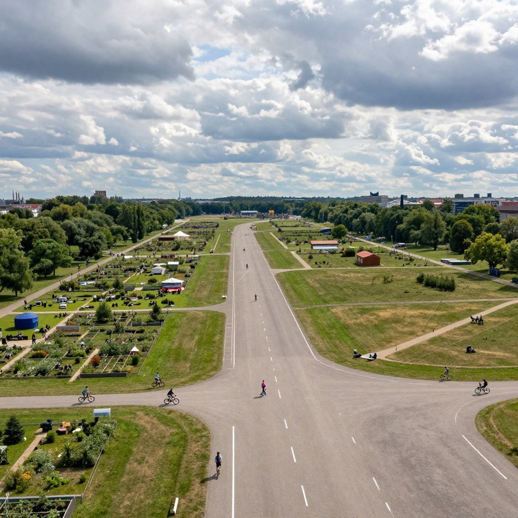 The Best Things to Do in Berlin 32 Tempelhofer Feld former airport with people cycling and kite flying