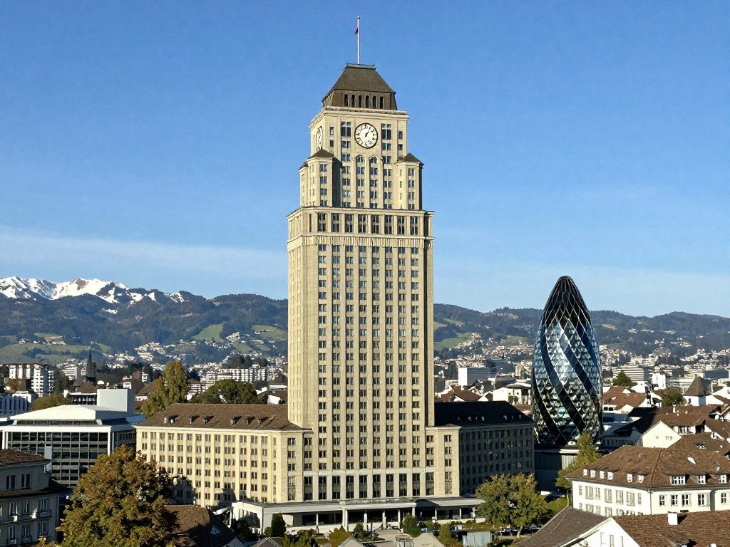 The Dolder Grand hotel architecture with mountain backdrop