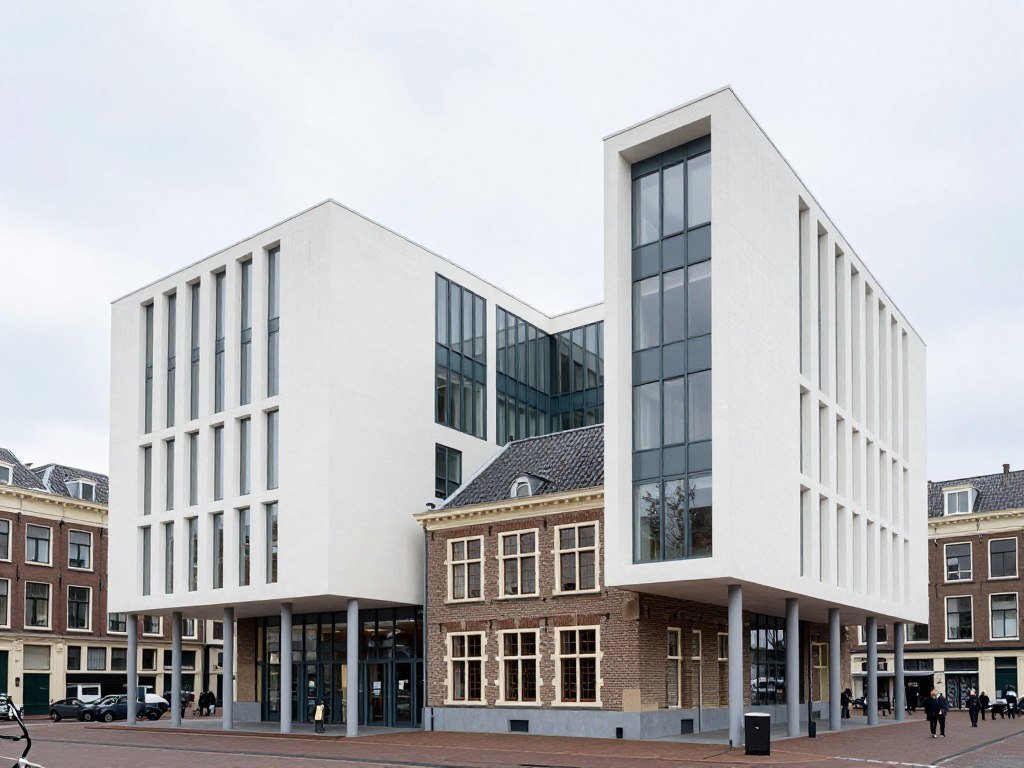 The Hague City Hall designed by Richard Meier, combining modern and historic elements, what is The Hague famous for