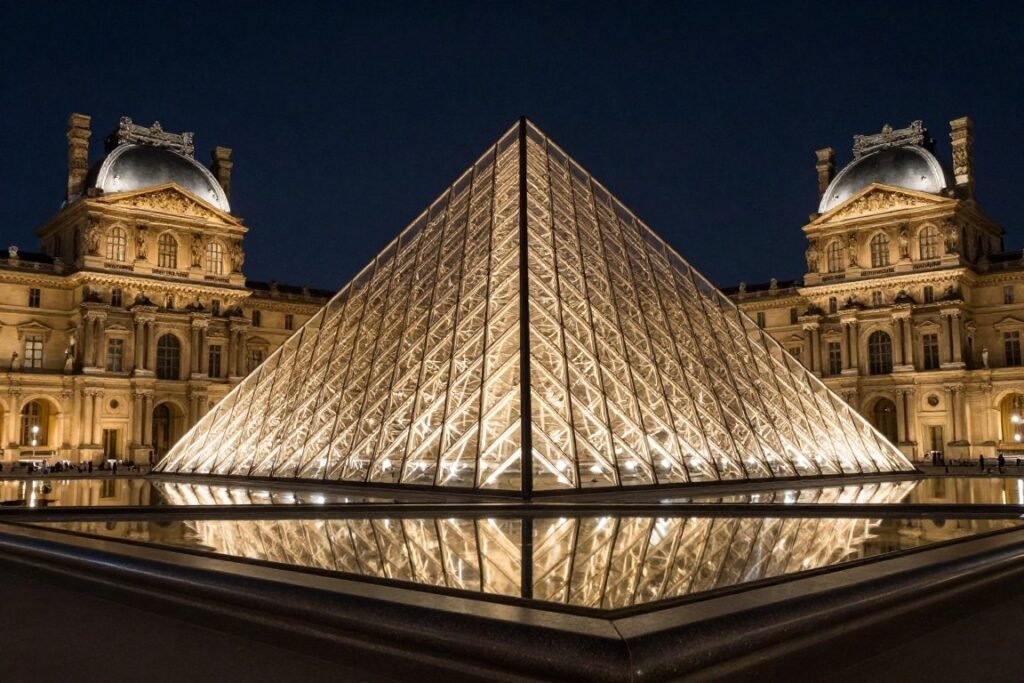 The Best Things to Do in Paris 1 The Louvre Pyramid and museum at night, a must-see when looking for things to do in Paris