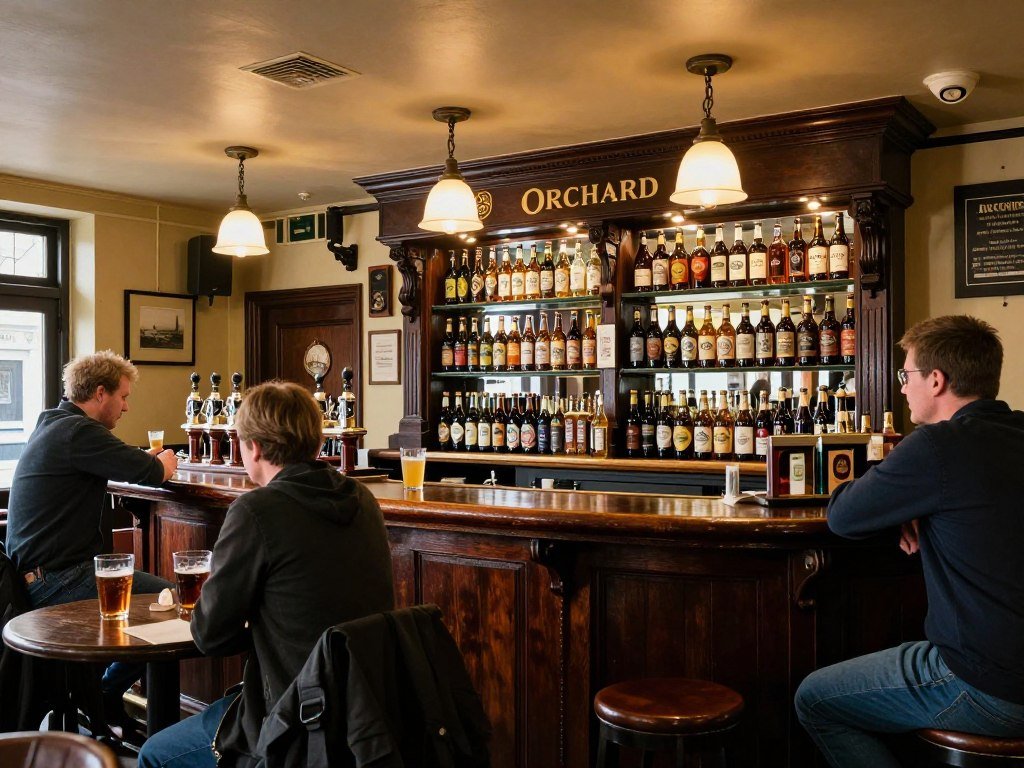 The Orchard pub's cozy interior with its impressive cider selection