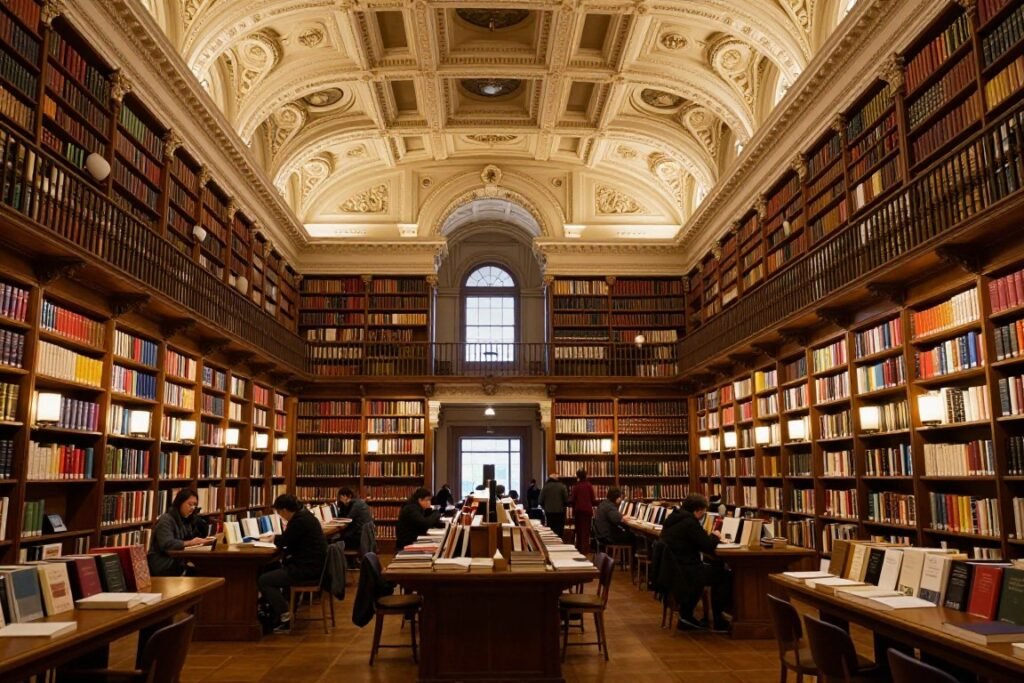The Portico Library's elegant Georgian interior with book-lined walls
