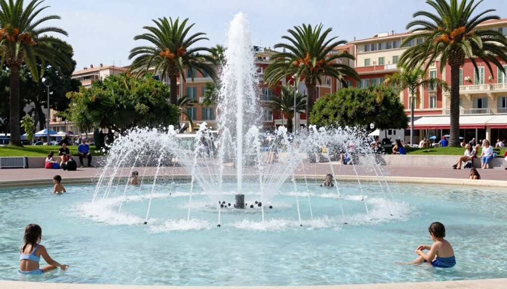 The Promenade du Paillon park with its famous Mirror of Water fountain and palm trees - things to do in Nice