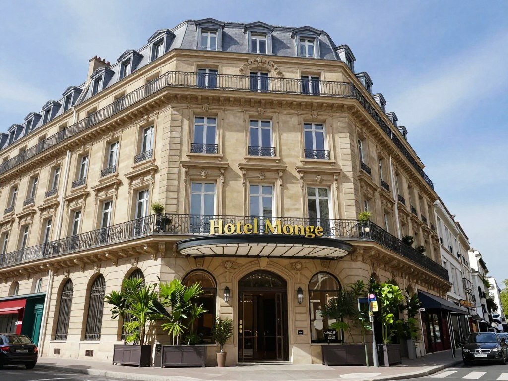 The charming exterior of Hotel Monge near Jardin des Plantes in Paris