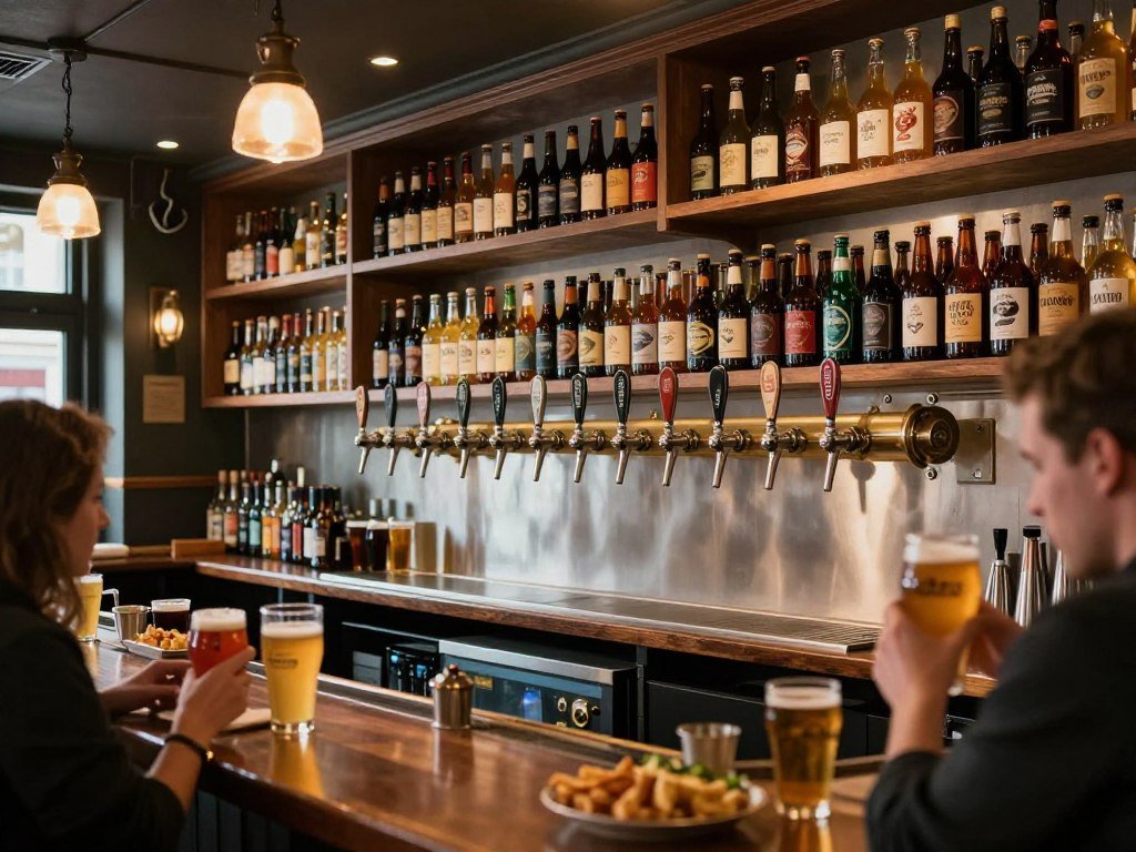 The Best Pubs in Manchester 2026 5 The craft beer selection at Port Street Beer House with taps and bottles on display