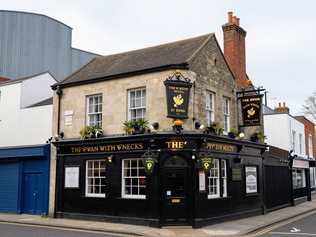The distinctive exterior of The Swan With Two Necks pub in St Jude's, Bristol