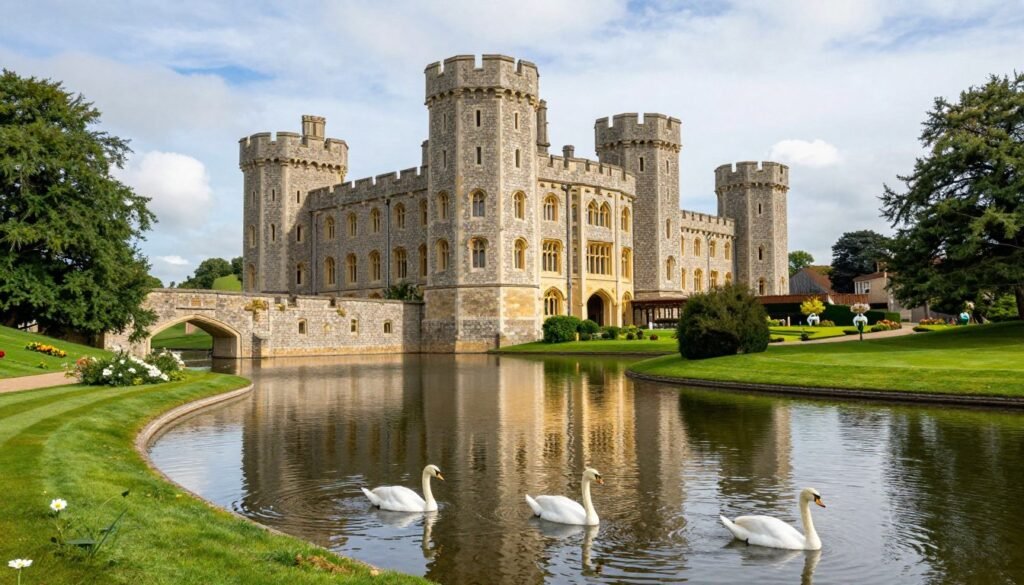The fairytale Leeds Castle surrounded by a moat and beautiful gardens, a romantic day trip from London England