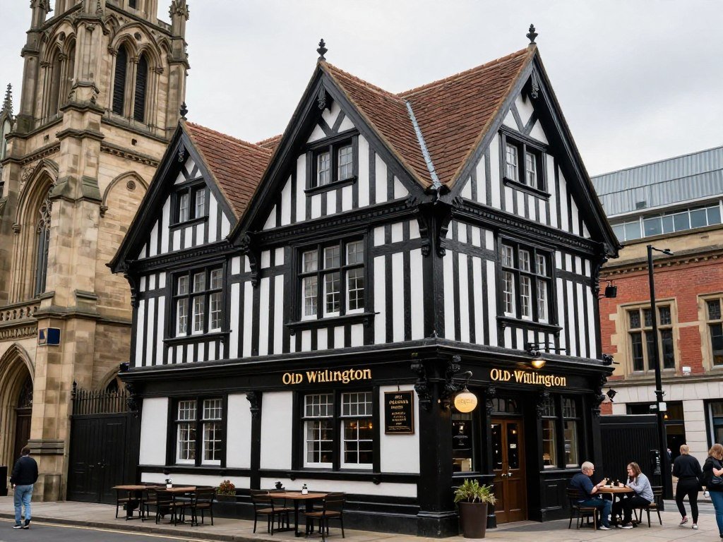 The Best Pubs in Manchester 2026 9 The historic timber-framed exterior of The Old Wellington, Manchester's oldest building