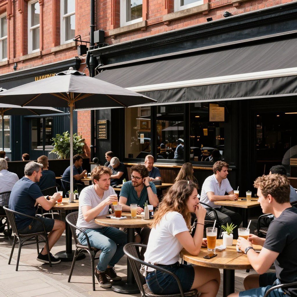 The Best Pubs in Manchester 2026 15 The outdoor seating area of a Manchester pub in summer
