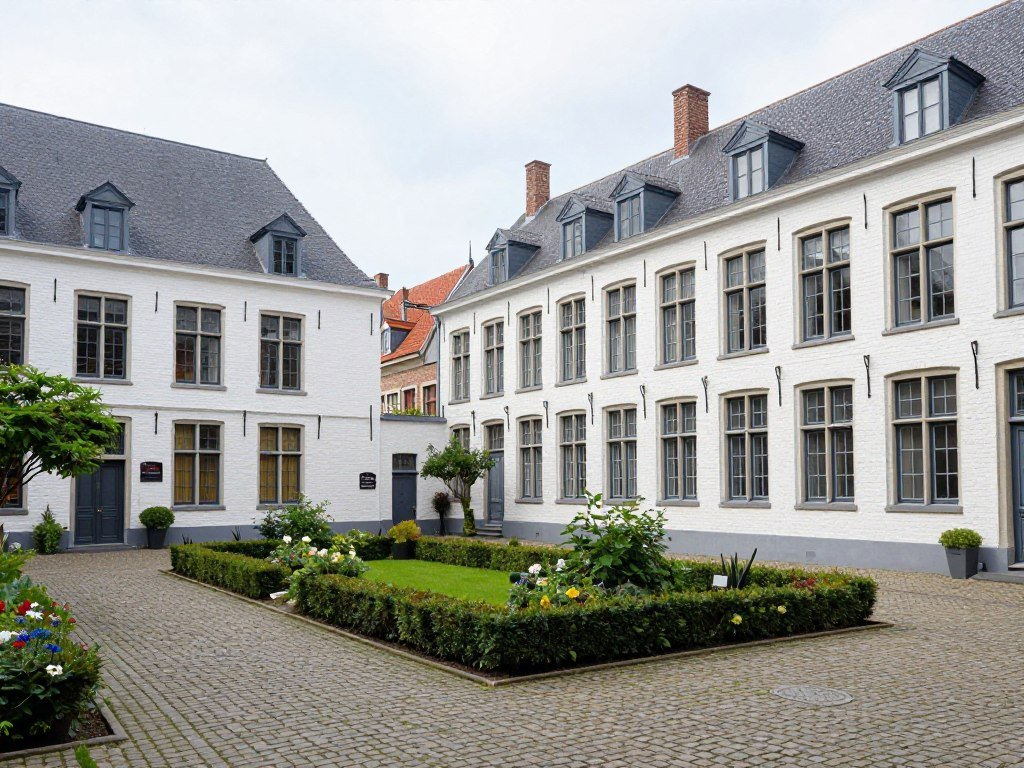 The peaceful Begijnhof courtyard in Antwerp with historic buildings and garden
