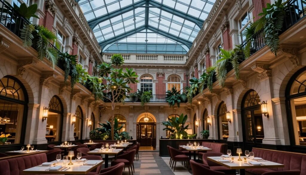 The stunning atrium restaurant at NoMad London, converted from a historic courthouse, one of the best hotels in London England