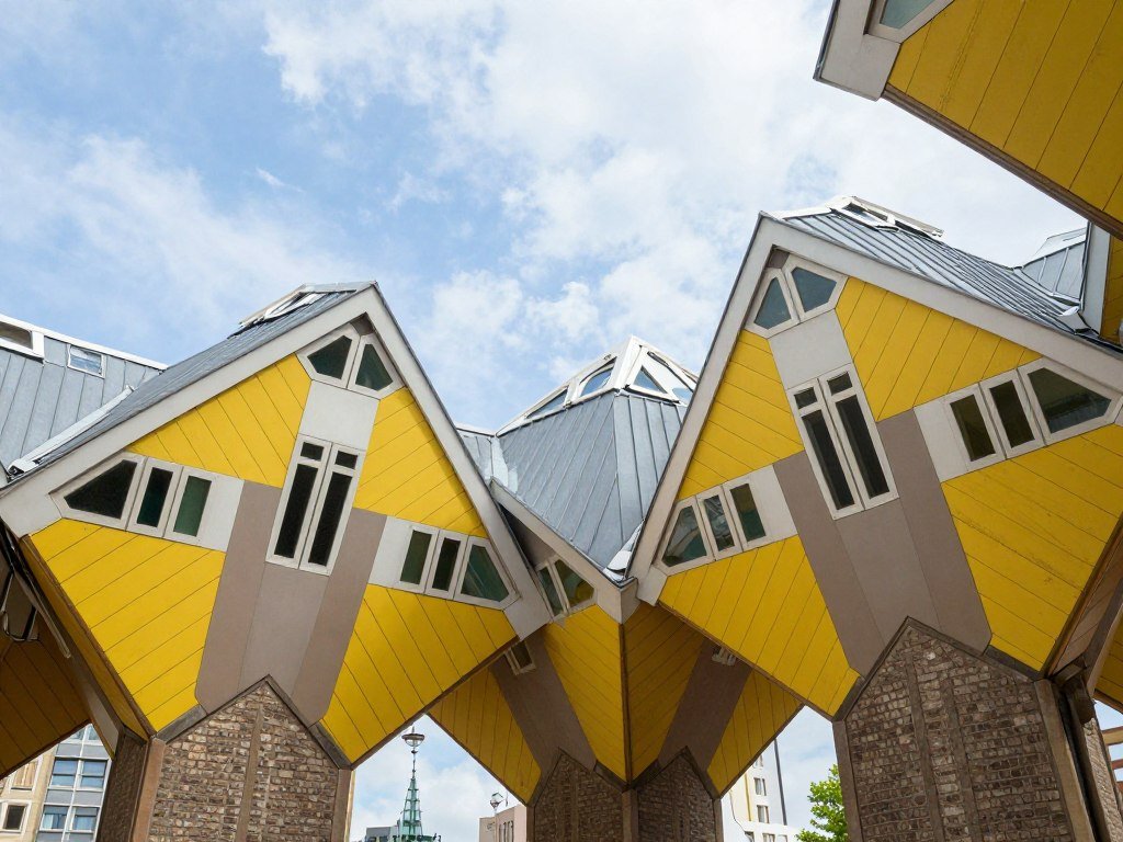 The yellow cube houses of Rotterdam with their unique tilted design