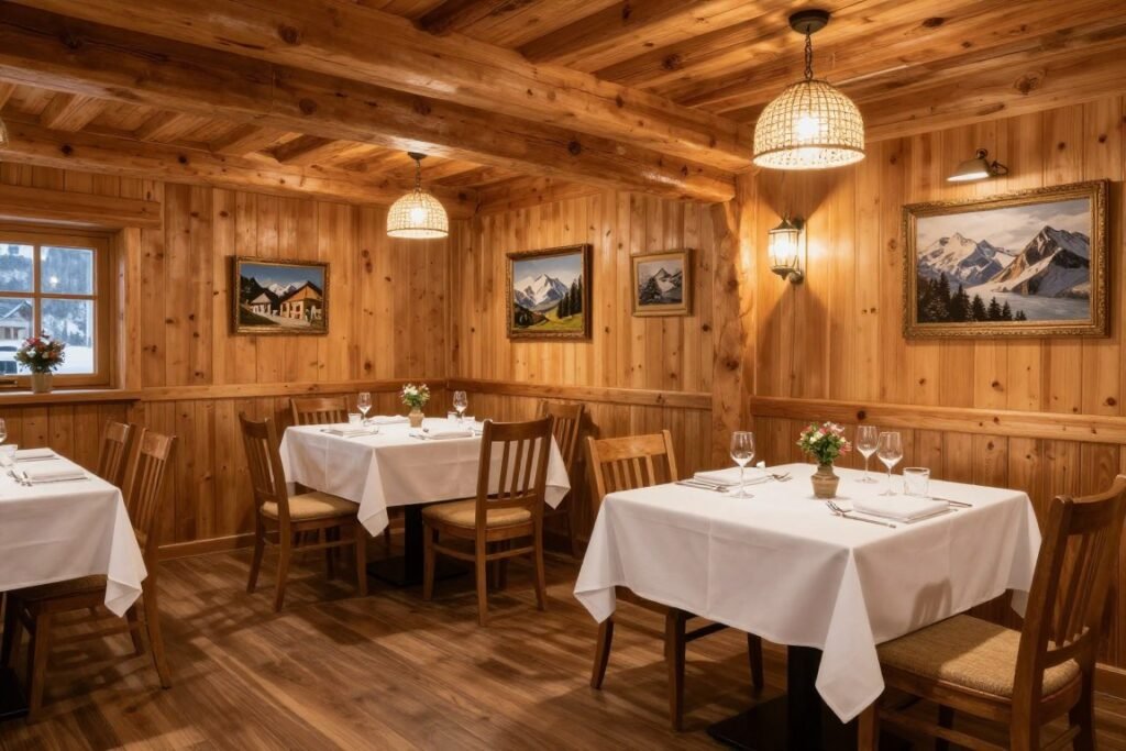 The Best Hotels in Vaduz 37 Traditional Alpine restaurant interior with wooden decor